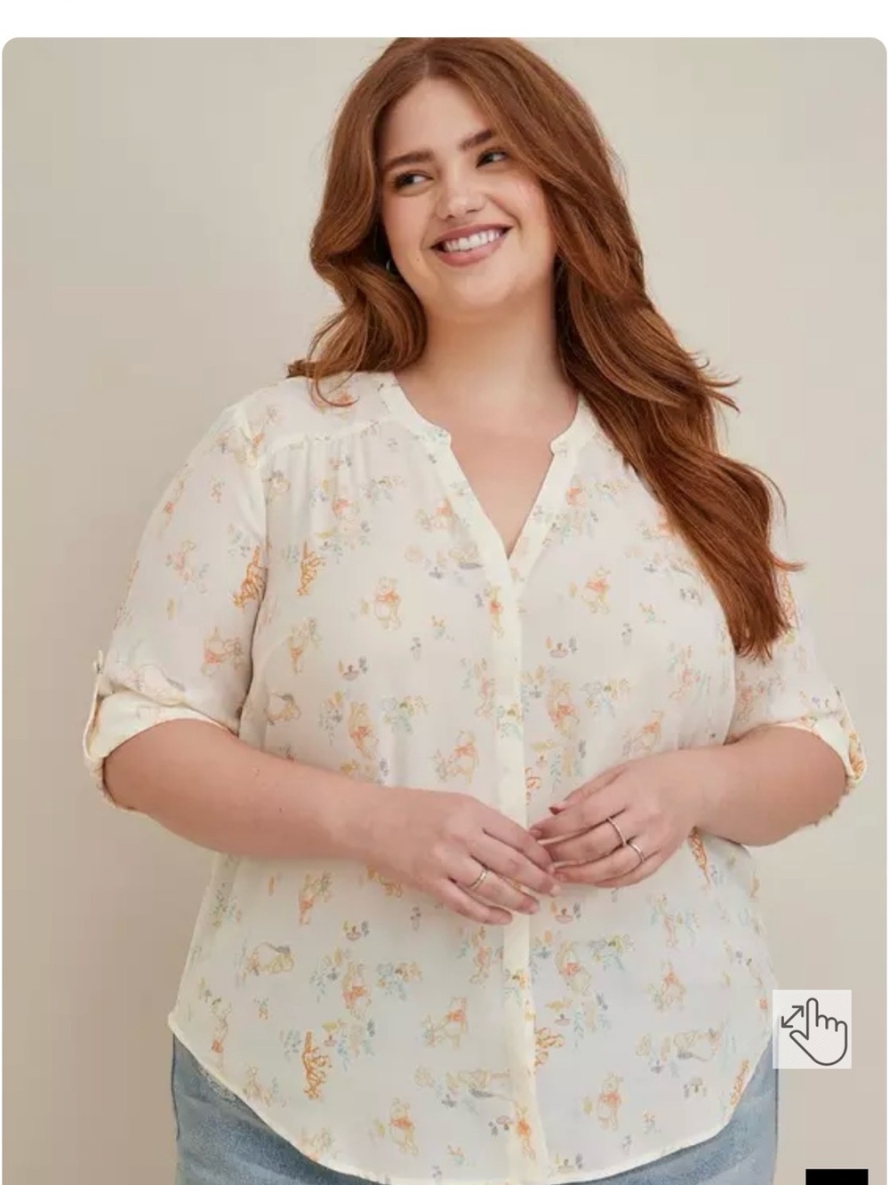 Torrid Georgette Winnie the Pooh Cream Floral Button-Front Blouse